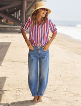 EILEEN- RED BLUE CREAM STRIPE