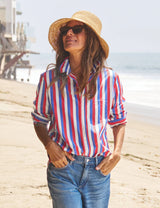 EILEEN- RED BLUE CREAM STRIPE