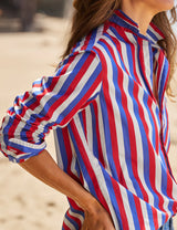 EILEEN- RED BLUE CREAM STRIPE