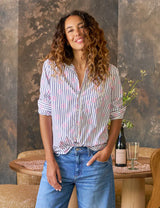 EILEEN- Pink Flowers with Blue Stripe