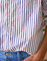 EILEEN- Pink Flowers with Blue Stripe