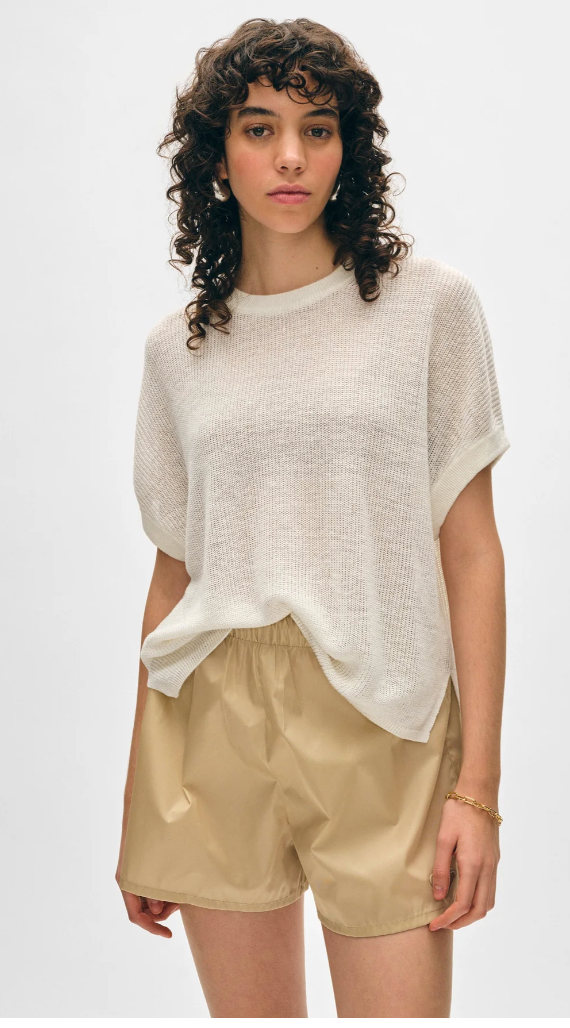 LINEN RIBBED EASY TEE