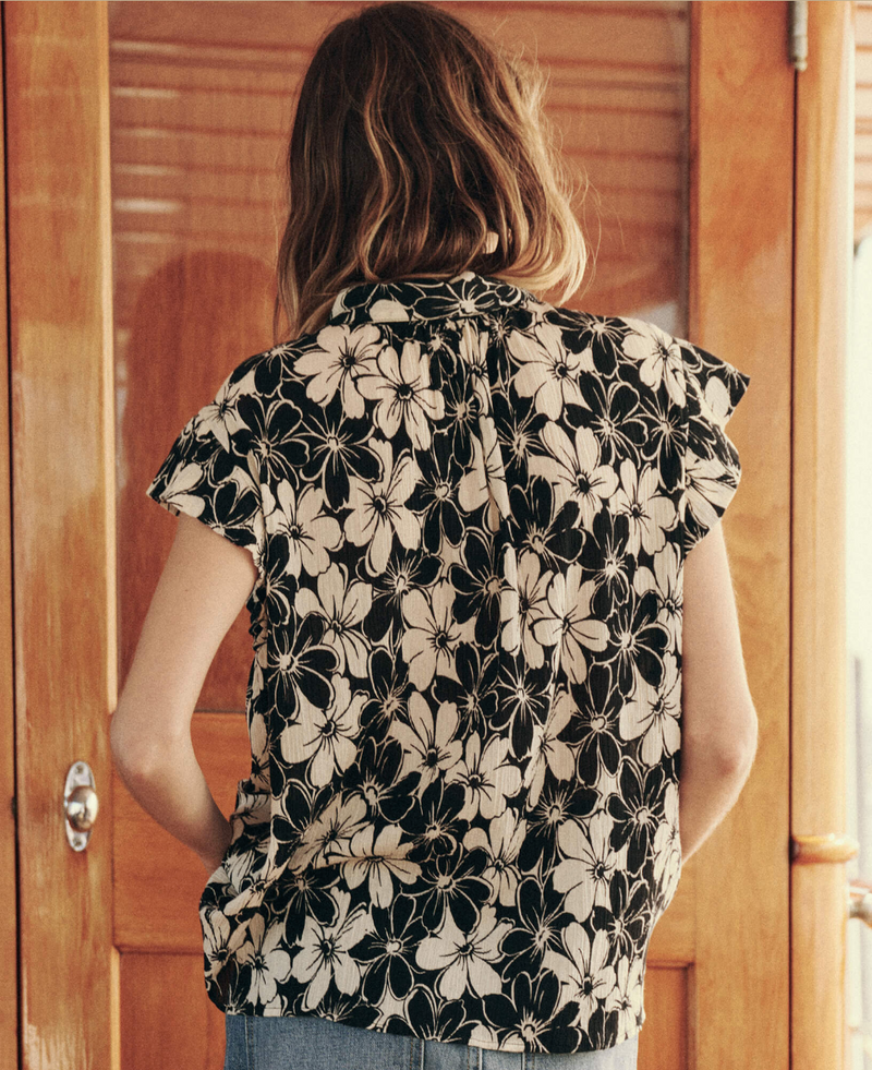 THE WREN TOP- BLACK AND CREAM HIBISCUS FLORAL