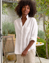 EILEEN RELAXED BUTTON UP WHITE LINEN