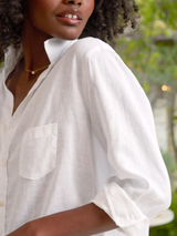 EILEEN RELAXED BUTTON UP WHITE LINEN