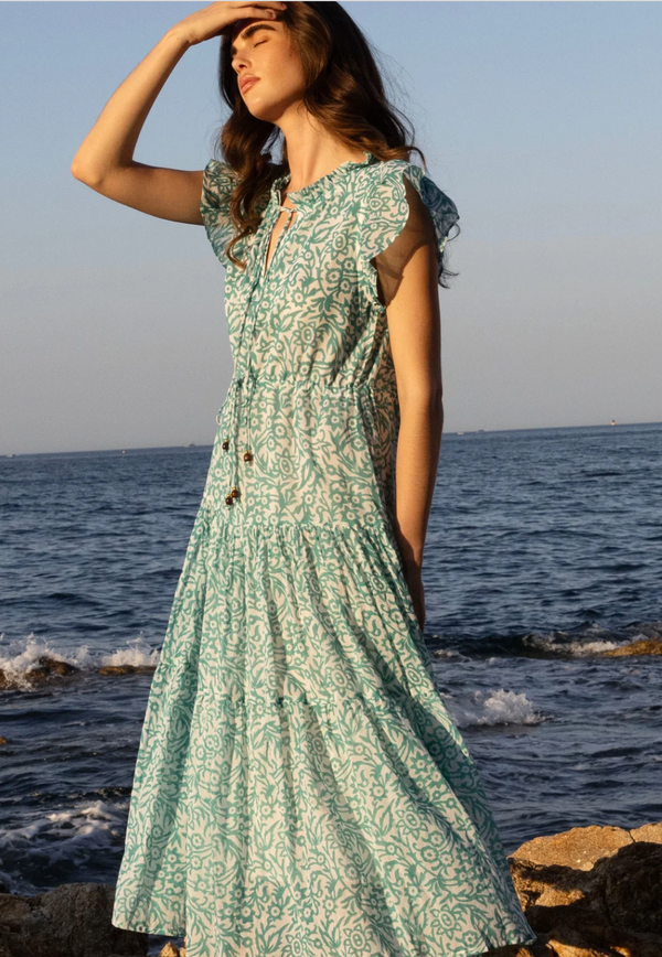 Cinched Flirty Midi- Cypress Jade