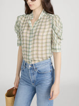 Gillian Top- Jade Plaid