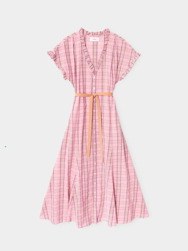 open lace back dress Paula Gingham Cotton Knitted Maxi Dress - Light Pink main image 1
