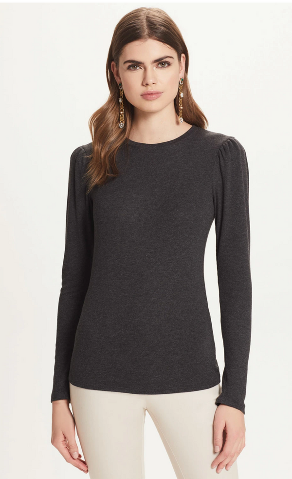 RIBBED L/S PUFF SHOULDER TEE